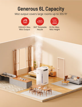 PARIS RHÔNE 6L Top Fill Cool Mist Humidifiers for Bedroom Large Room