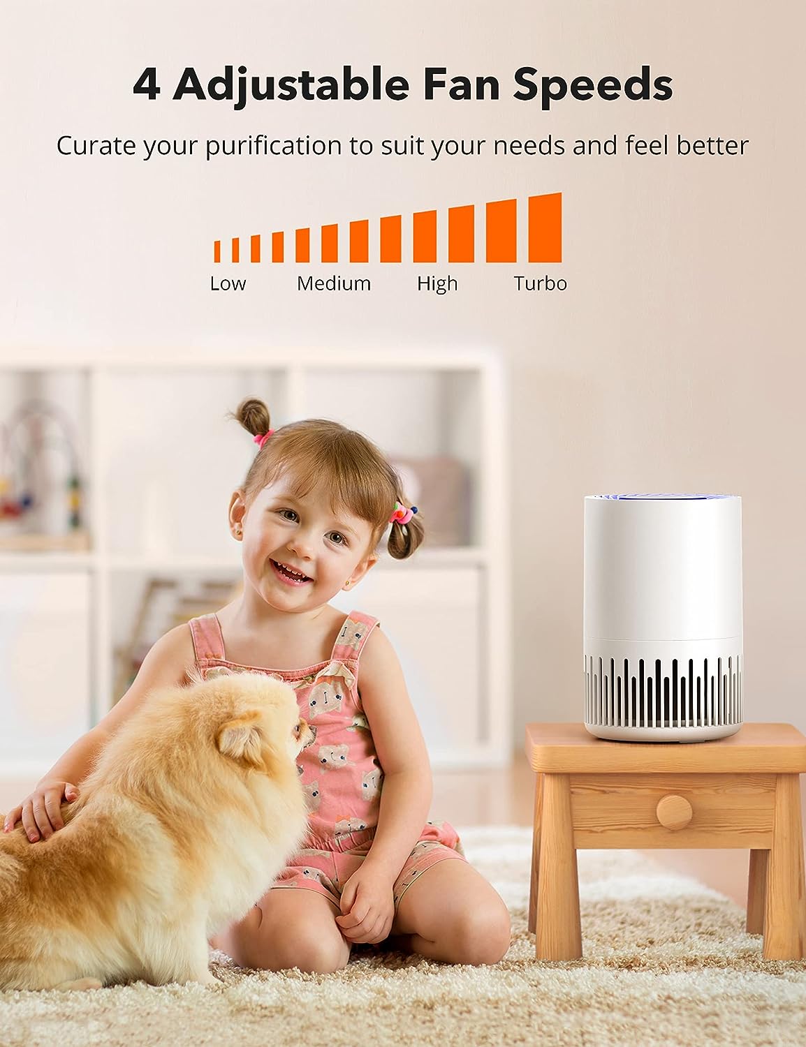 HEPA Air Purifier for Bedroom, Portable Air Cleaner with H13 HEPA Filter, 4 Fan Speeds