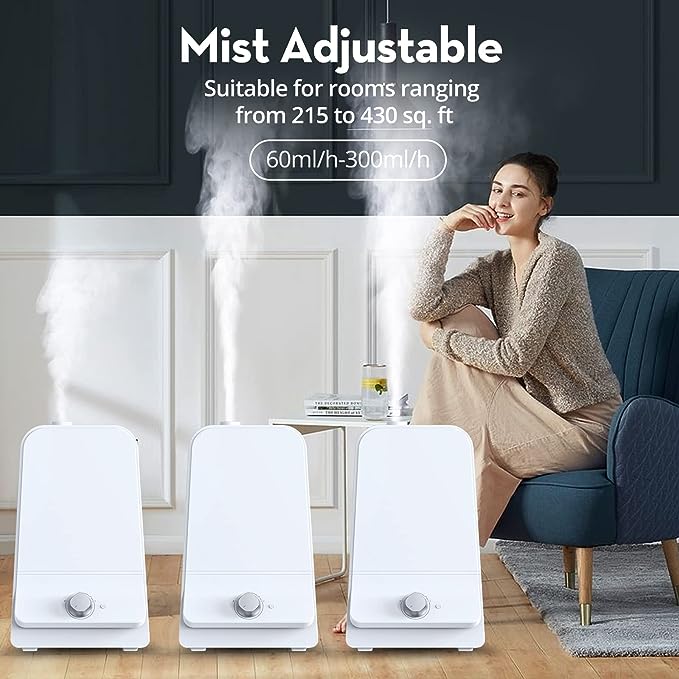 Air Humidifier for Large Room Bedroom, 6L Cool Mist Humidifier, 26dB Quiet Ultrasonic Humidifiers for Home, Office, 20-60h of Run Time, Night Light, 360° Nozzle, Easy to Clean