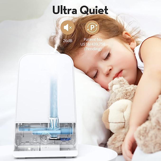 Air Humidifier for Large Room Bedroom, 6L Cool Mist Humidifier, 26dB Quiet Ultrasonic Humidifiers for Home, Office, 20-60h of Run Time, Night Light, 360° Nozzle, Easy to Clean