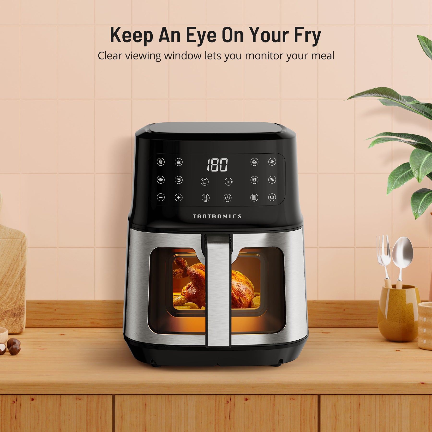 Symdral Air Fryer 003,5.3 Quart 8-in-1 Compact Air Fryers with Visible Cooking Window
