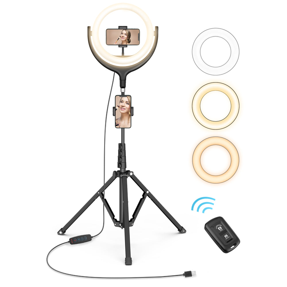 10" LED Ring Light with Tripod Stand Fill Light 3 Color Temperatures and 10 Brightness Levels-TaoTronics US