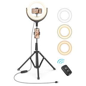 10" LED Ring Light with Tripod Stand Fill Light 3 Color Temperatures and 10 Brightness Levels-TaoTronics US
