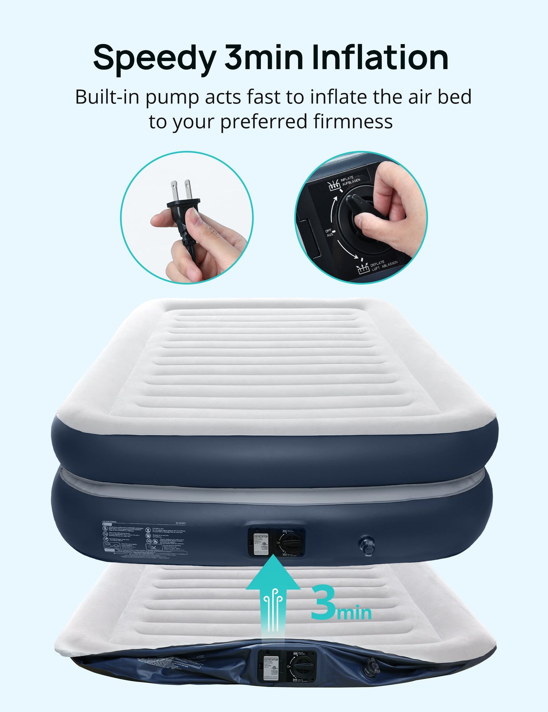 Evajoy Double high Air Mattress, Inflatable Airbed with  Built-in Pump