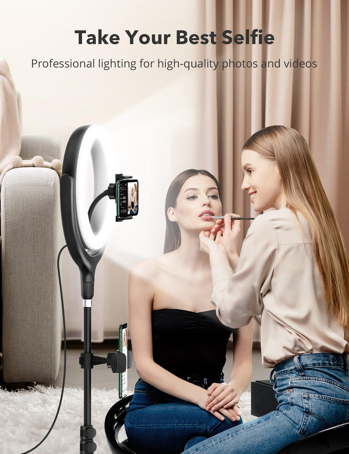 10" LED Ring Light with Tripod Stand Fill Light 3 Color Temperatures and 10 Brightness Levels-TaoTronics